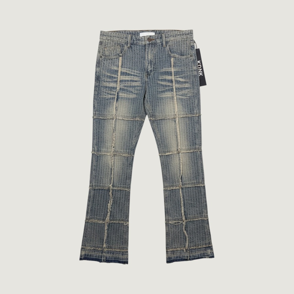 KDNK Patchwork Denim Jeans Mens 34 TNT Blue Woven Raw Edge Streetwear KND4604